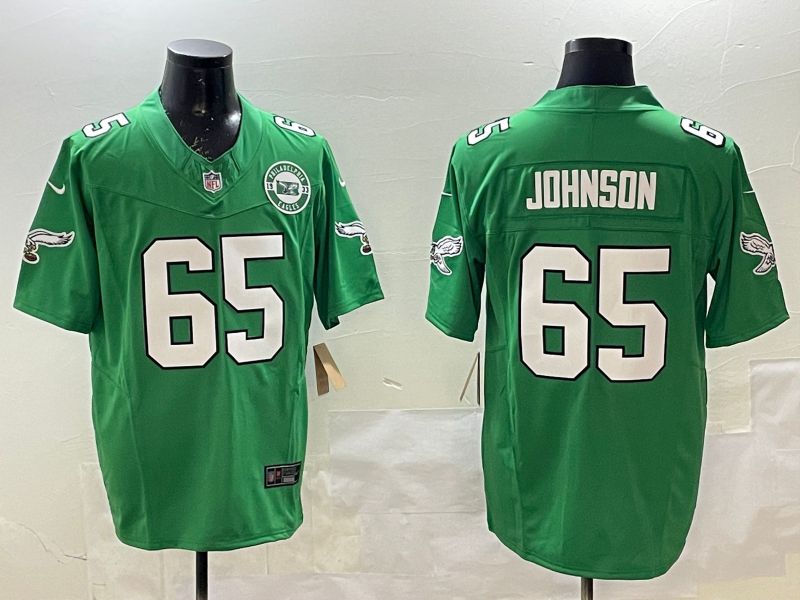 Men Philadelphia Eagles #65 Johnson Green Retro three generations 2025 Nike Limited NFL Jersey style 4
